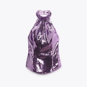 NWT Zara Lilac Sequin Halter Top
